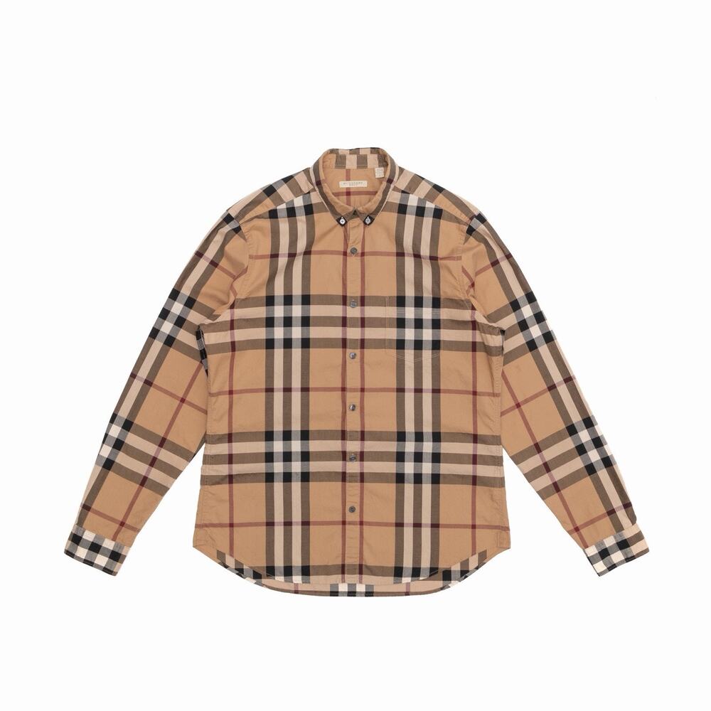 595$ BURBERRY BRIT Nova Check Beige Cotton Long Sleeve Button Down Shirt Size :L